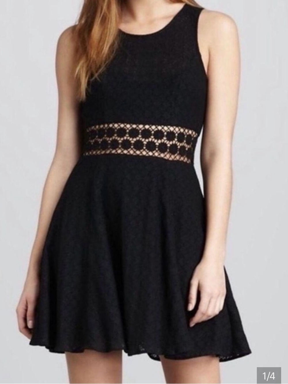 Free People Daisy Chain Dress Lace A-Line Crochet Waist Size 4 Small Black
